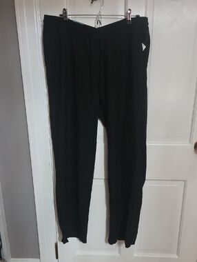 Old Navy Black Elastic and Tie Waist Linen Blend Pants